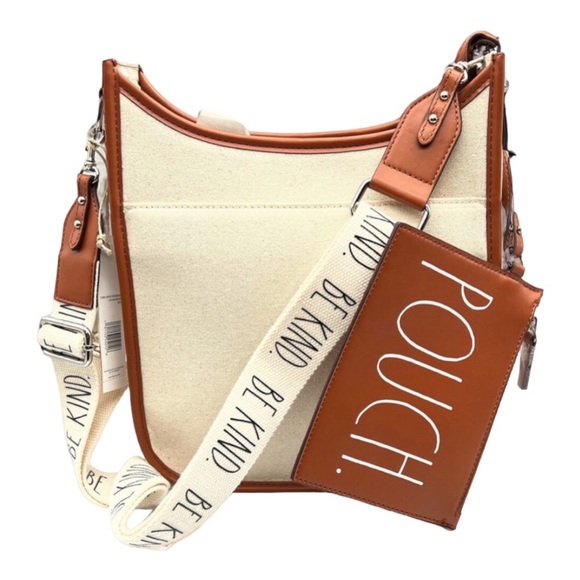 Rae Dunn Handbags - Rae Dunn core large canvas beige cream & brown crossbody purse & pouch insert
